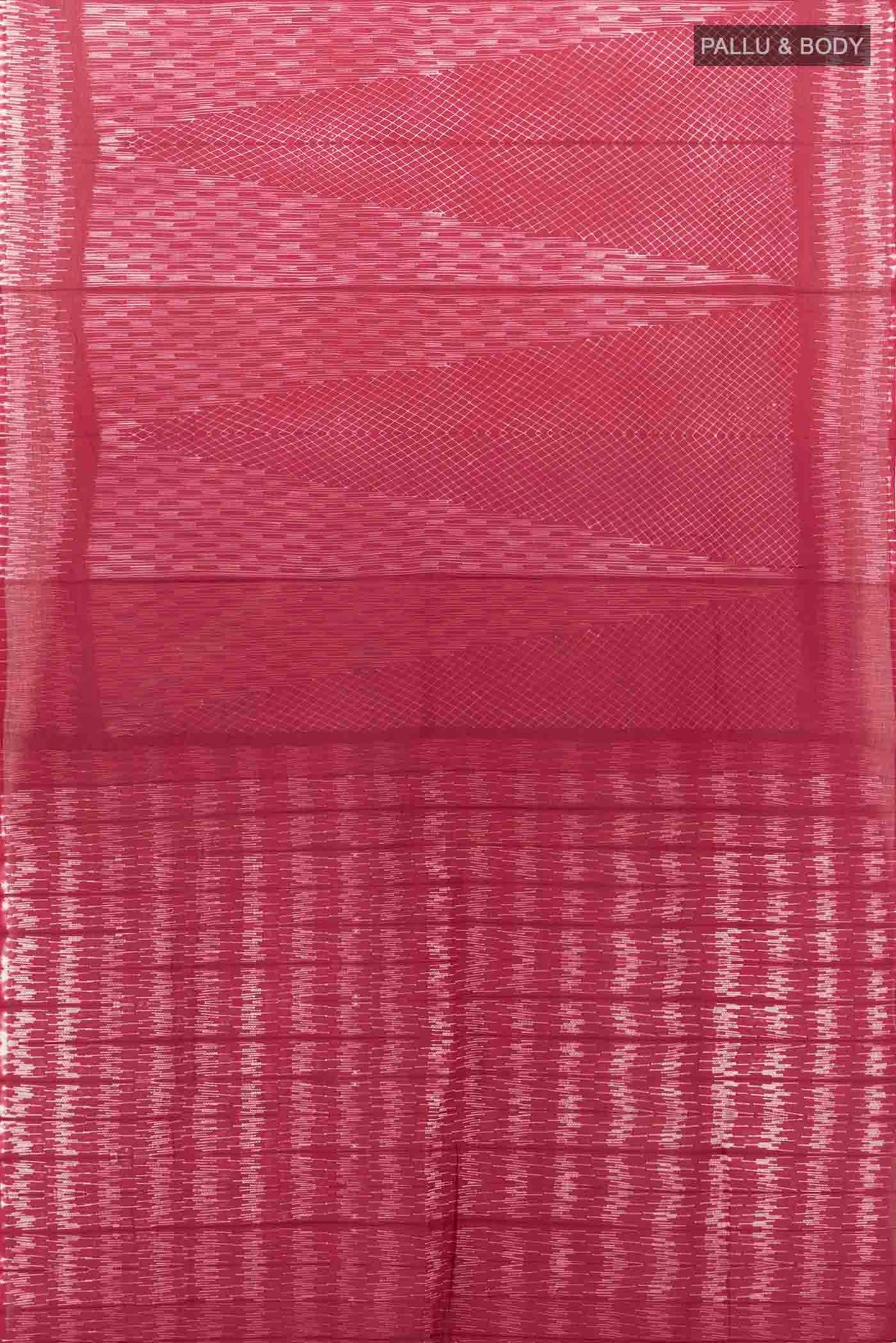 Flat view of Rust Maheshwari Silk Cotton Saree with Thread Butta on the body and Thread Border