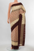 Cream Pochampally Silk Saree with Zari Butta on the body and Silk Border displayed on a mannequin