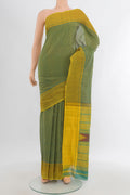 Green Art Silk Saree with Checked design on the body and Checks Border.  displayed on a mannequin