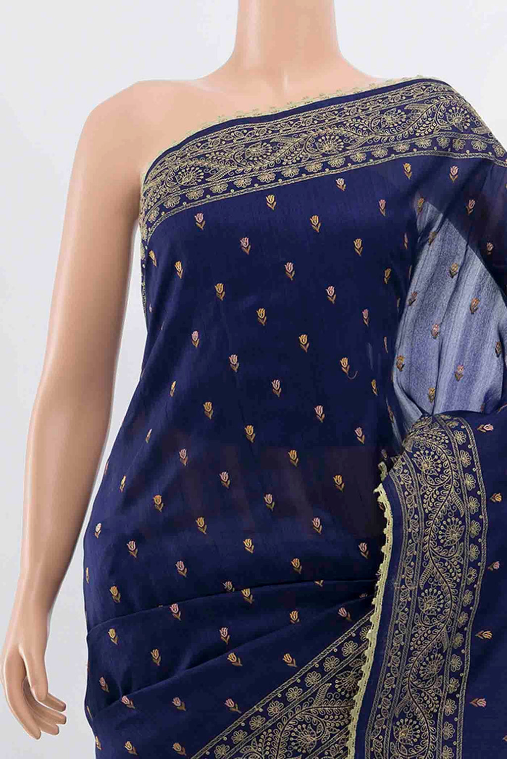 Border image of Navy Blue Art Silk Saree with Embroidery on the body and Thread Border