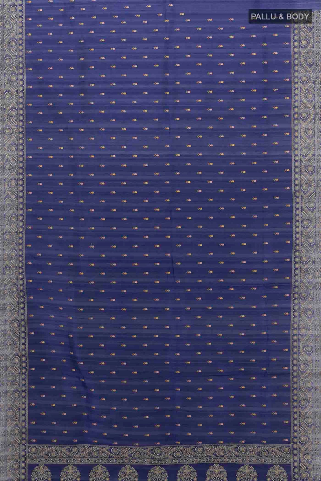 Flat view of Navy Blue Art Silk Saree with Embroidery on the body and Thread Border