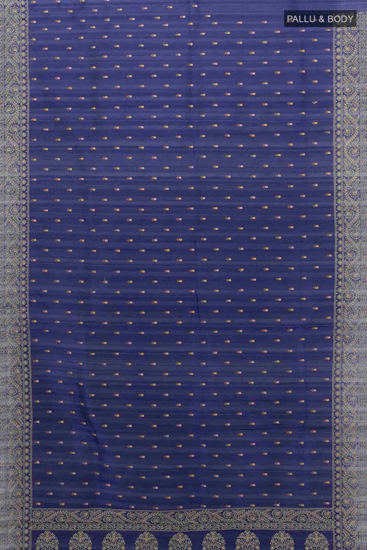 Flat view of Navy Blue Art Silk Saree with Embroidery on the body and Thread Border