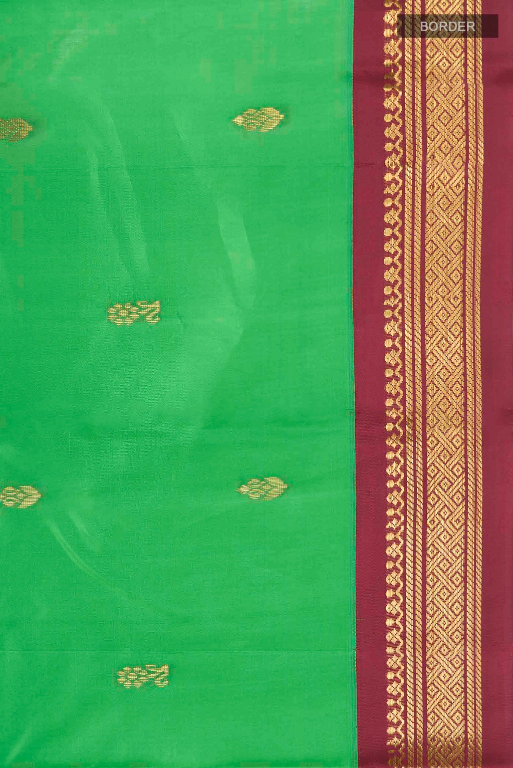 Border image of Green Kanchipuram Silk Saree with Zari Butta on the body and One Side Border