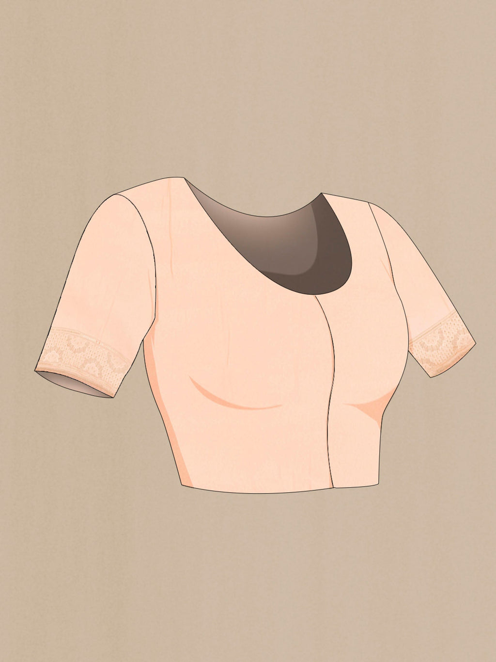 Close up image of the blouse of Peach Tussar Silk Saree with Embroidery on the body and Embroidery Border