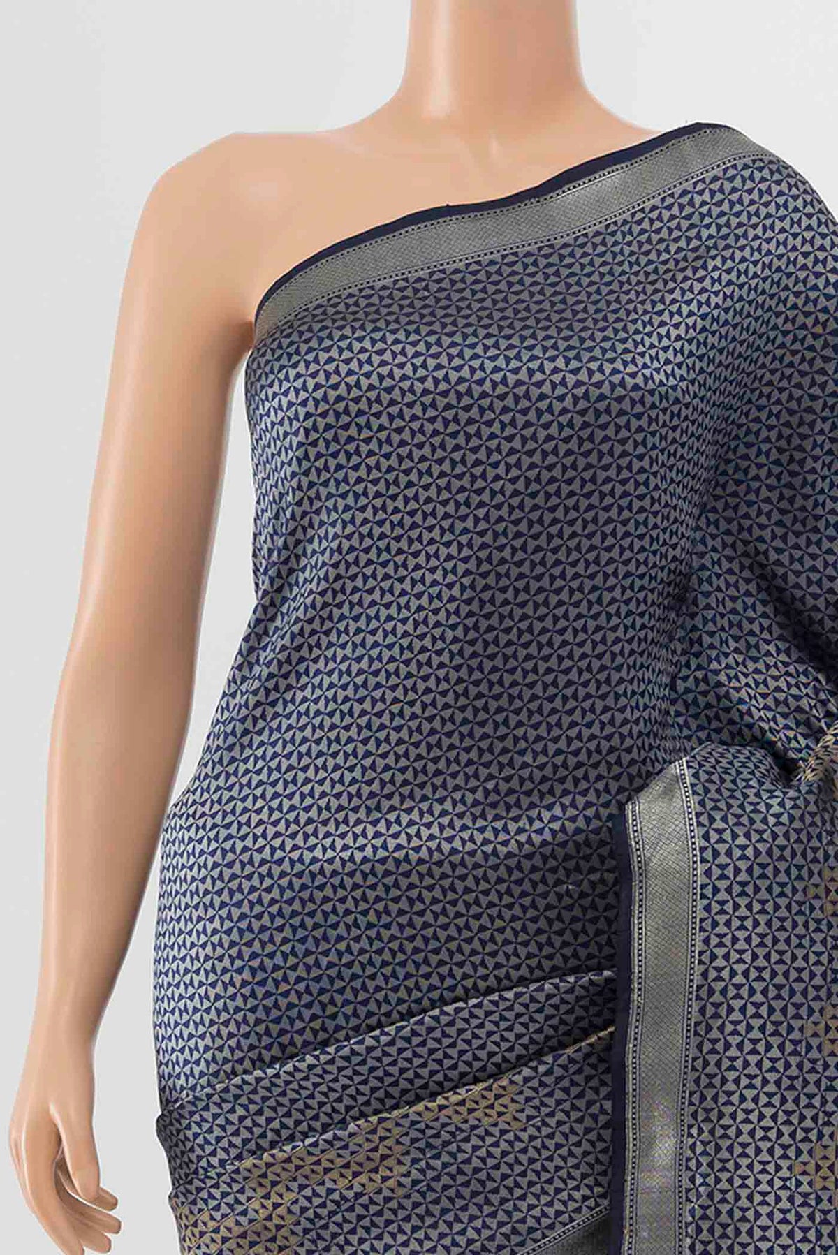 Border image of Navy Blue Banarasi Katan Silk Saree with Zari Butta on the body and Silk Border