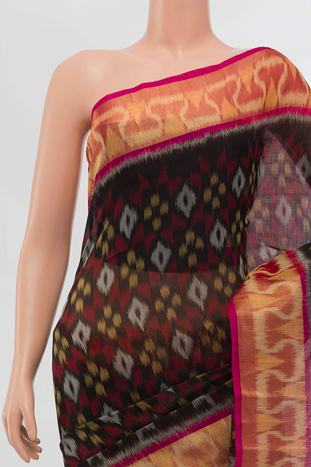 Border image of Black Silk Cotton Saree with Zari Butta on the body and Silk Border