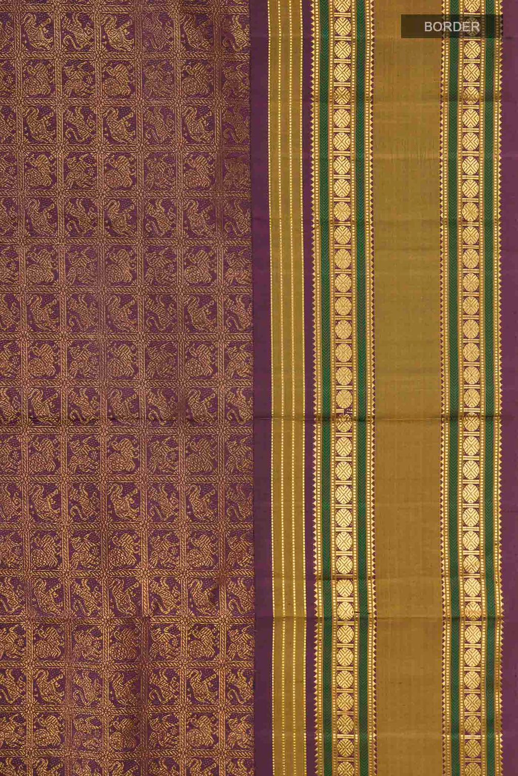 Border image of Burgundy Kanchipuram Silk Saree with Zari Brocade on the body and Zari Border