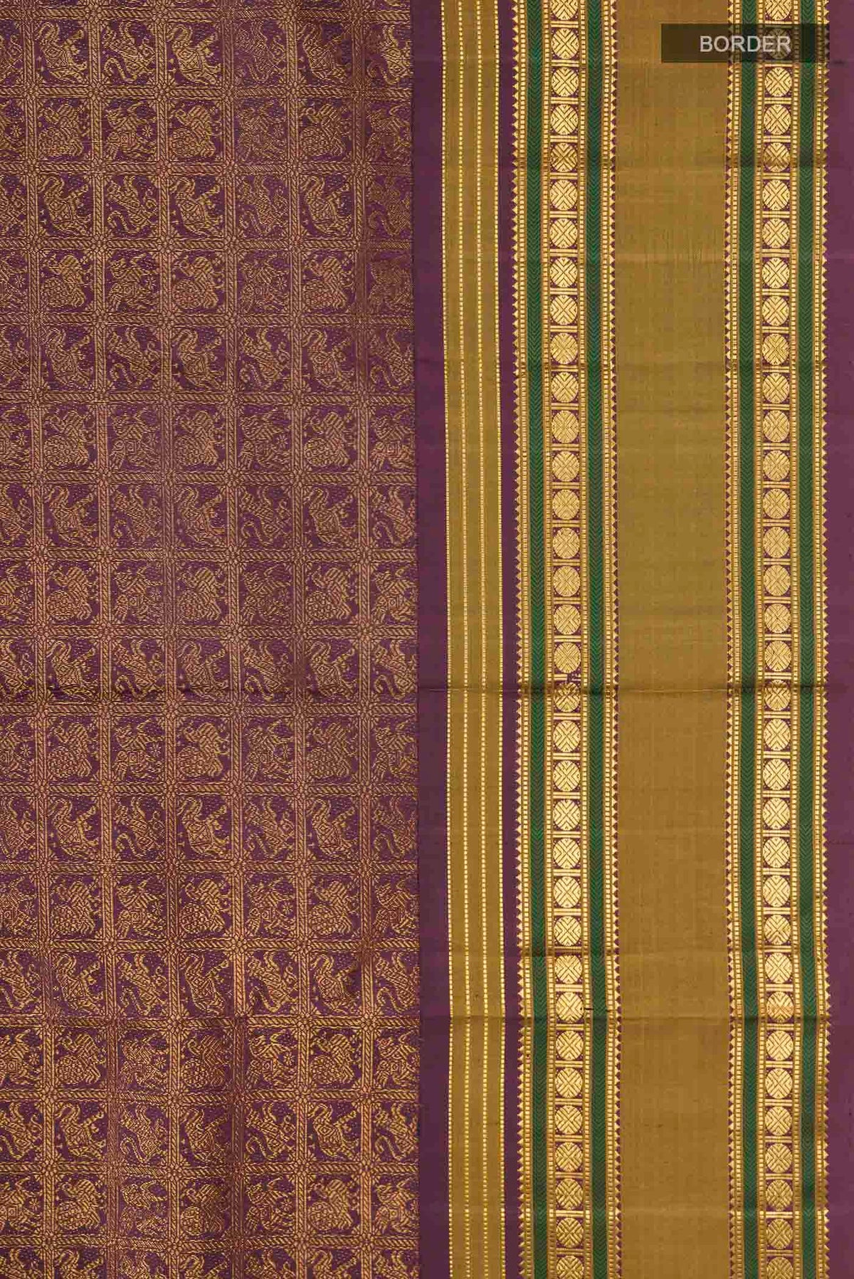 Border image of Burgundy Kanchipuram Silk Saree with Zari Brocade on the body and Zari Border