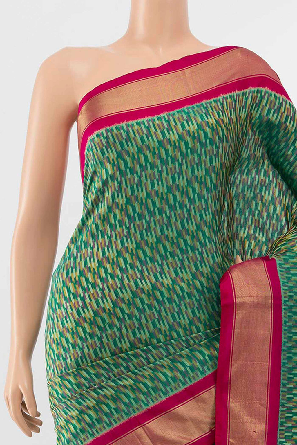 Border image of Green Pochampally Silk Saree with Ikat Print on the body and Silk Border