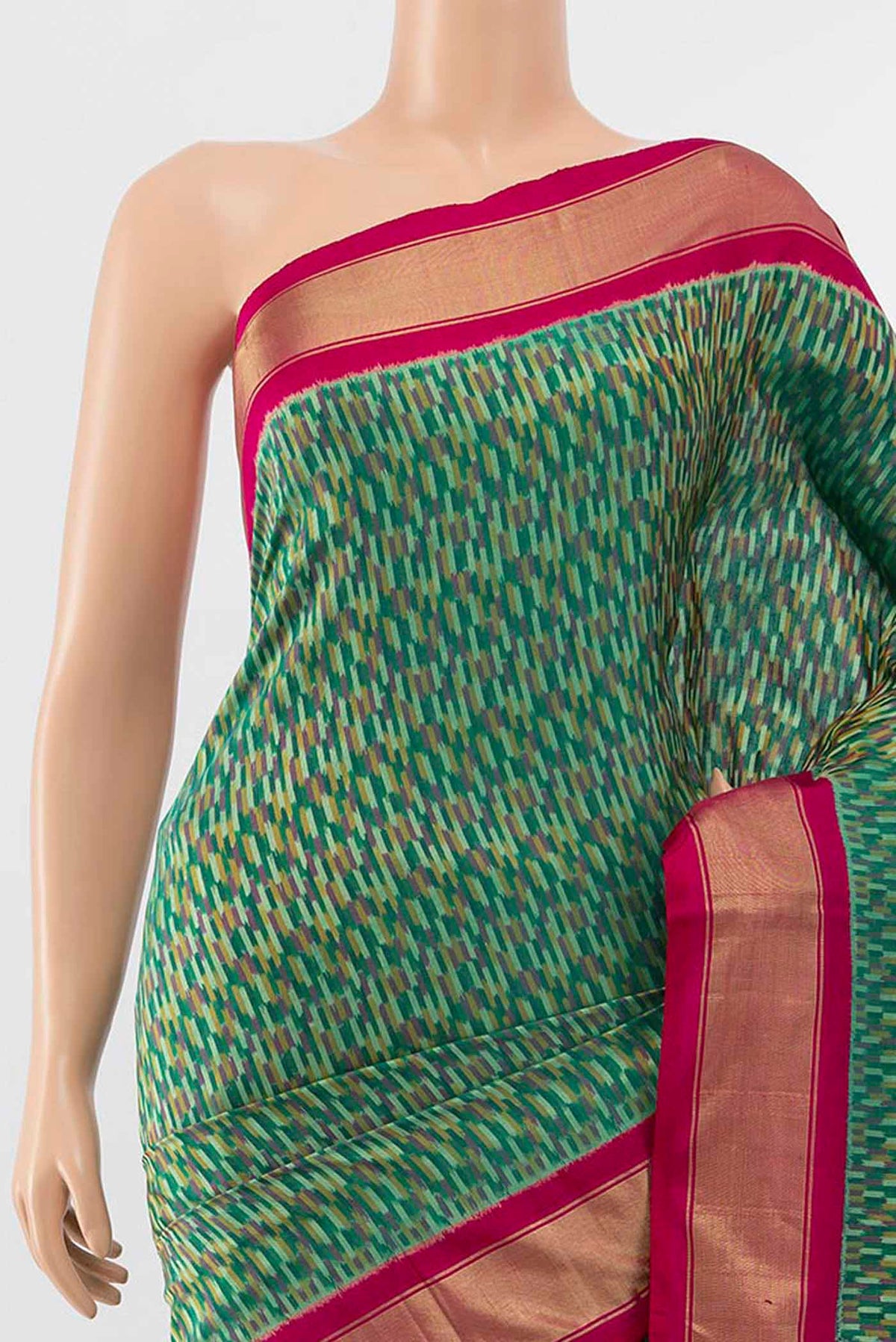 Border image of Green Pochampally Silk Saree with Ikat Print on the body and Silk Border