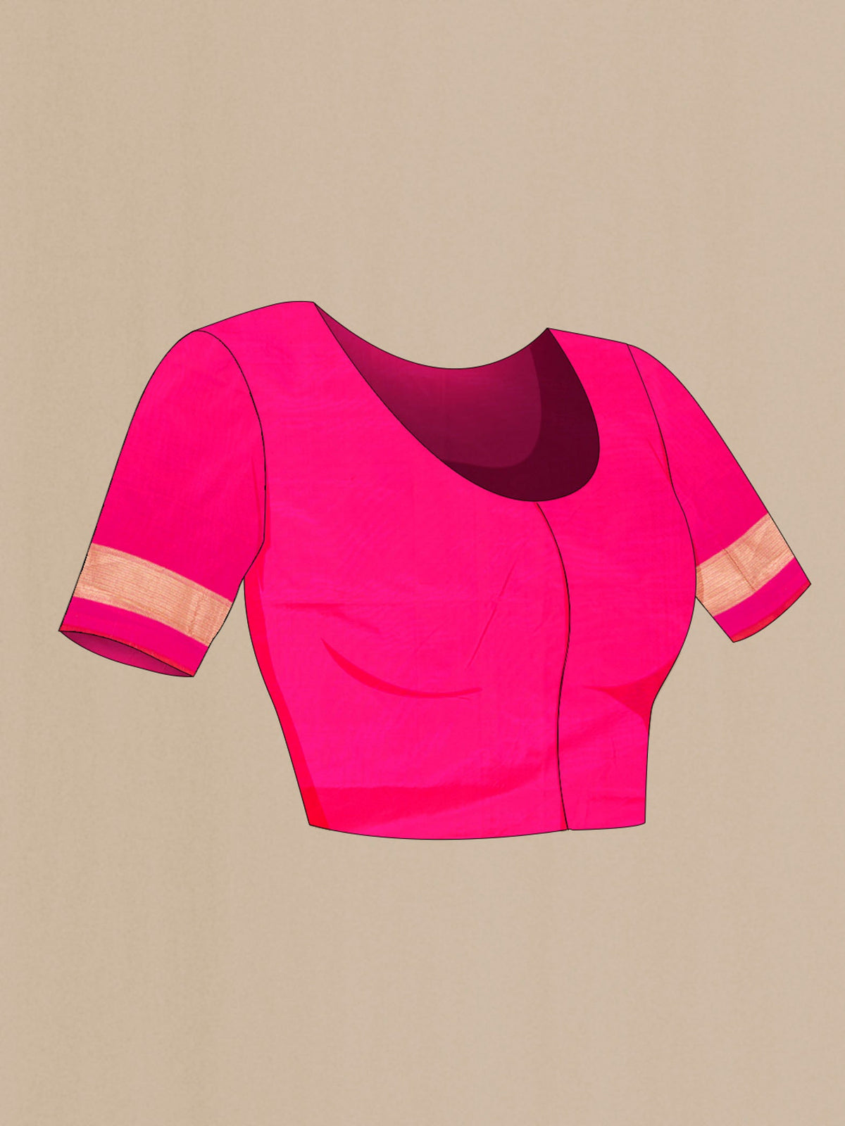 Close up image of the blouse of Pure Silk Pure Zari Rani Pink Banarasi Saree with Zari Butta on the body and Attached Border