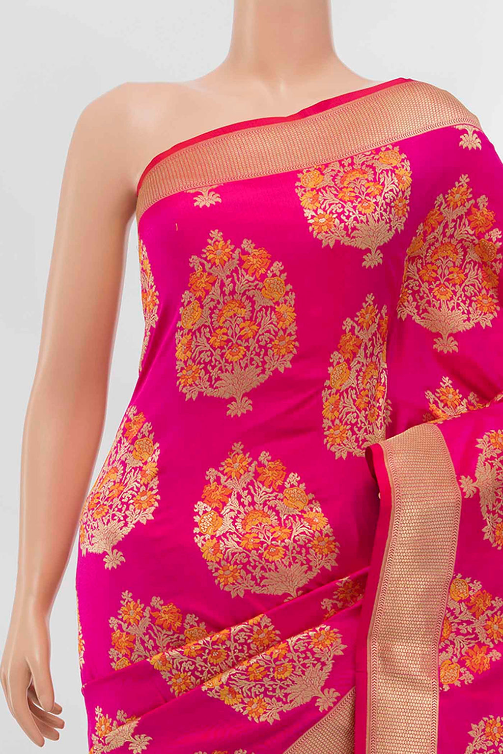Border image of Pure Silk Pure Zari Rani Pink Banarasi Saree with Zari Butta on the body and Attached Border