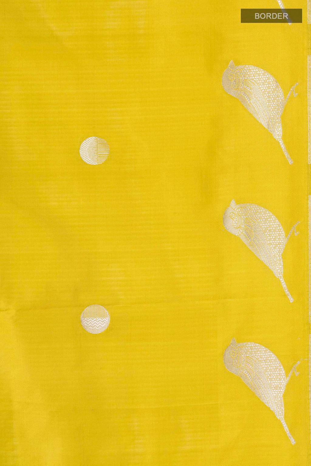Border image of Yellow Banarasi Silk Saree with Zari Butta on the body and Zari Border
