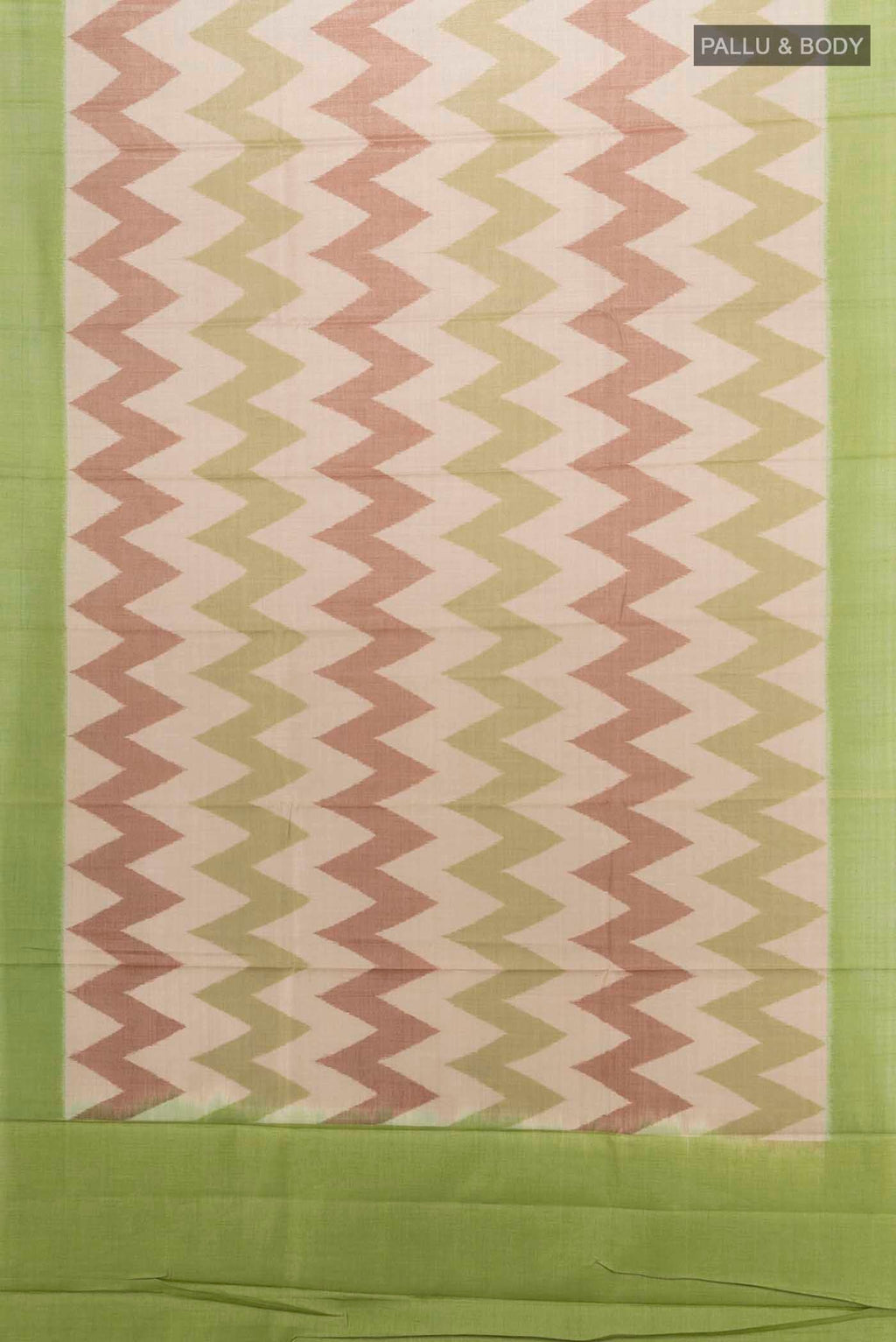 Flat view of Pista Green Tussar Silk Saree with Zari Brocade on the body and Silk Border