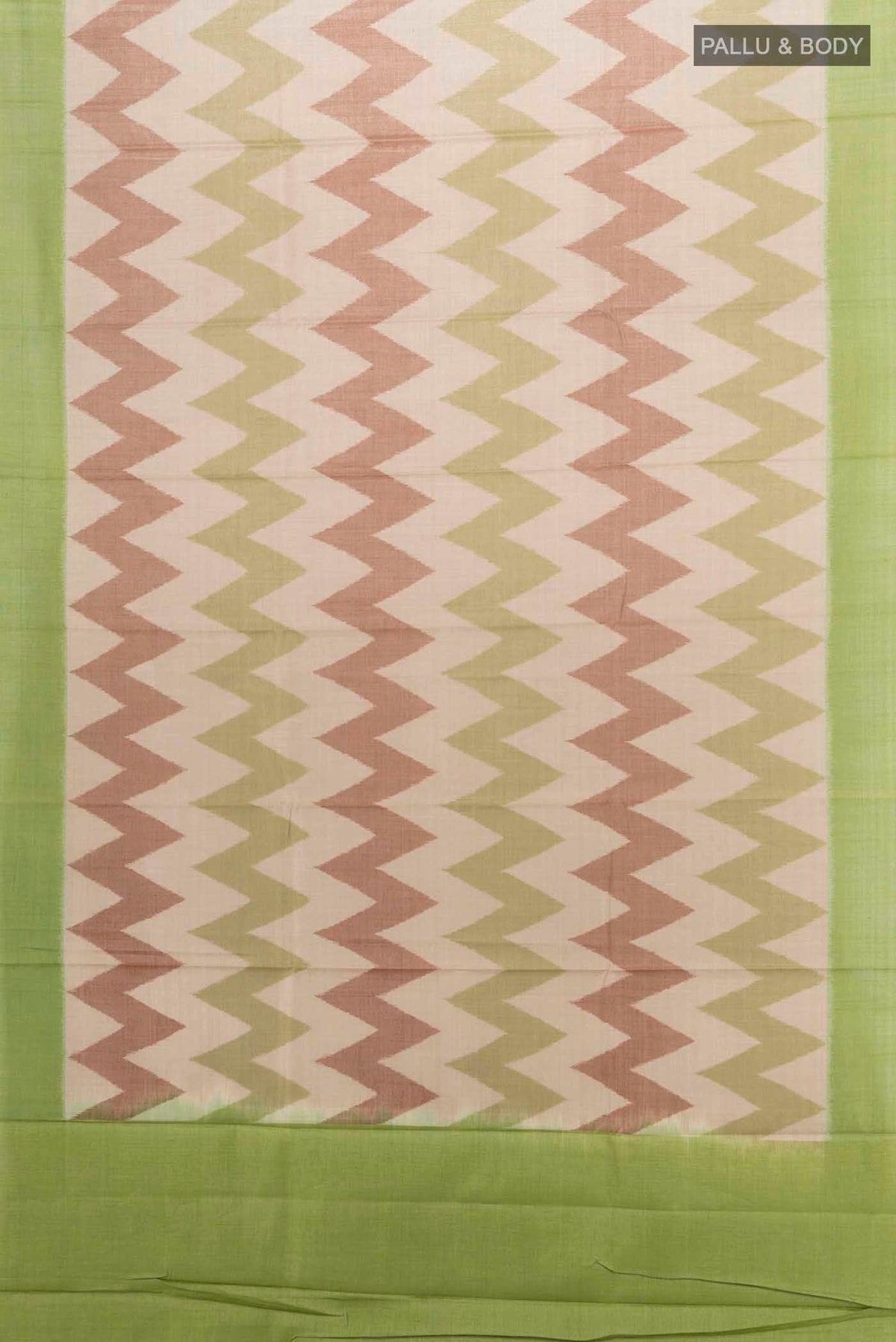 Flat view of Pista Green Tussar Silk Saree with Zari Brocade on the body and Silk Border