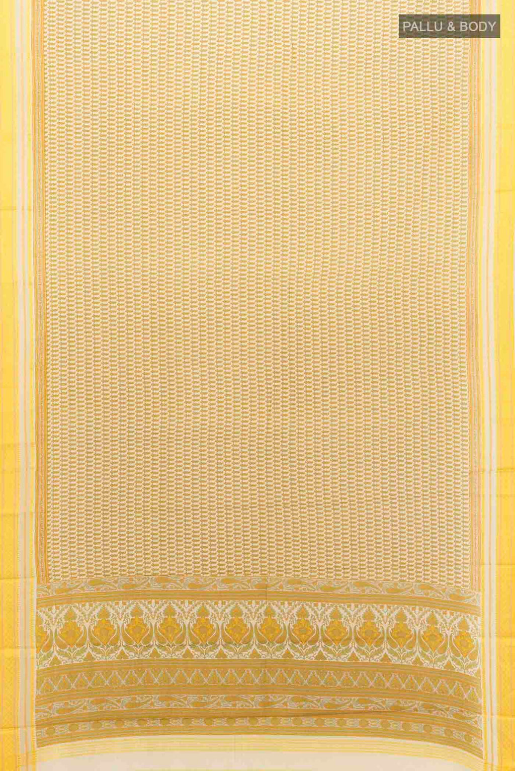 Flat view of Cream Maheshwari Silk Cotton Saree with Zari Butta on the body and Silk Border
