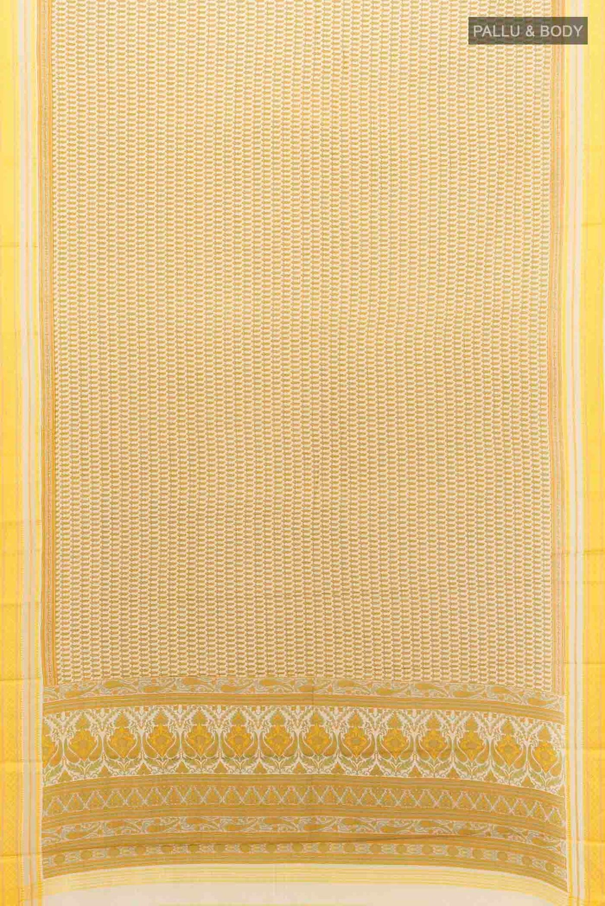 Flat view of Cream Maheshwari Silk Cotton Saree with Zari Butta on the body and Silk Border