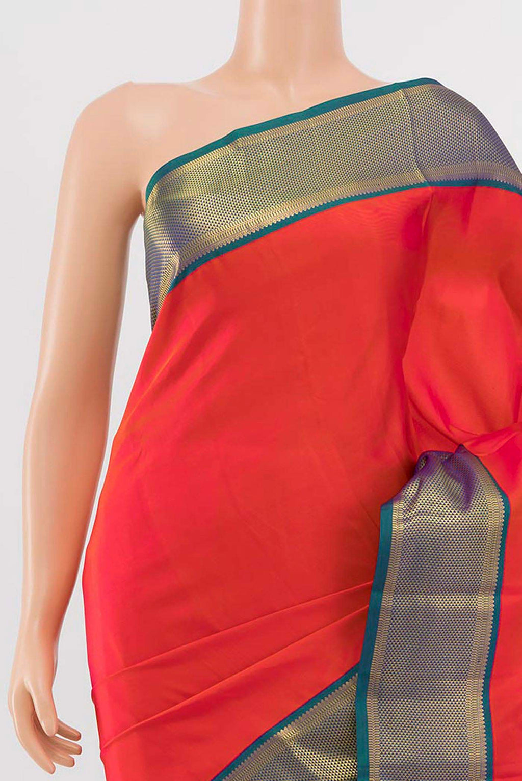 Border image of Orange Kanchipuram Silk Saree with Zari Butta on the body and Silk Border