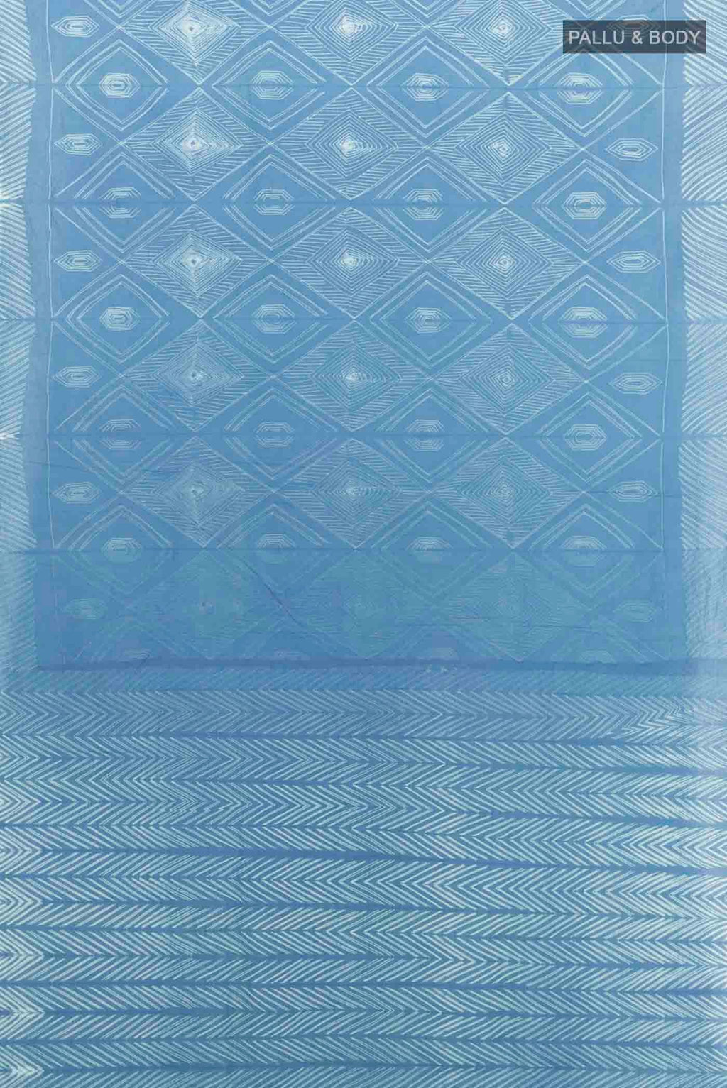 Flat view of Blue Maheshwari Silk Cotton Saree with Printed design on the body and Printed Border