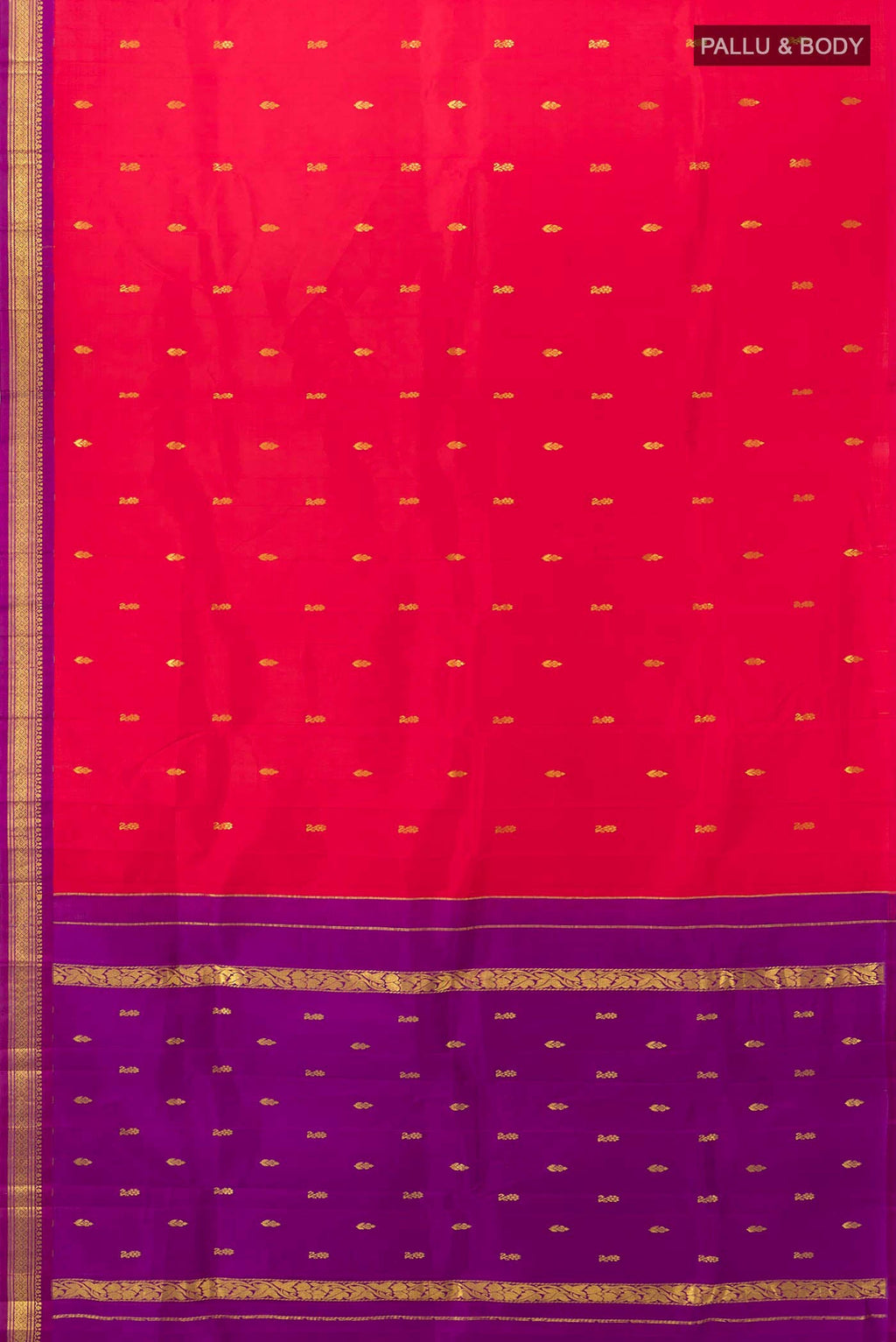 Flat view of Pink Kanchipuram Silk Saree with Zari Butta on the body and Silk Border