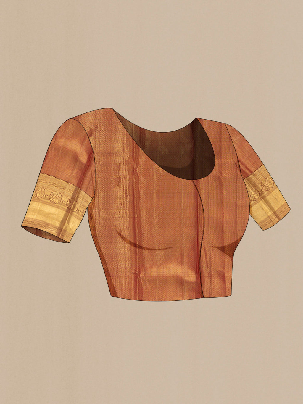 Close up image of the blouse of Golden Kanchipuram Silk Saree with Zari Butta on the body and Silk Border. 