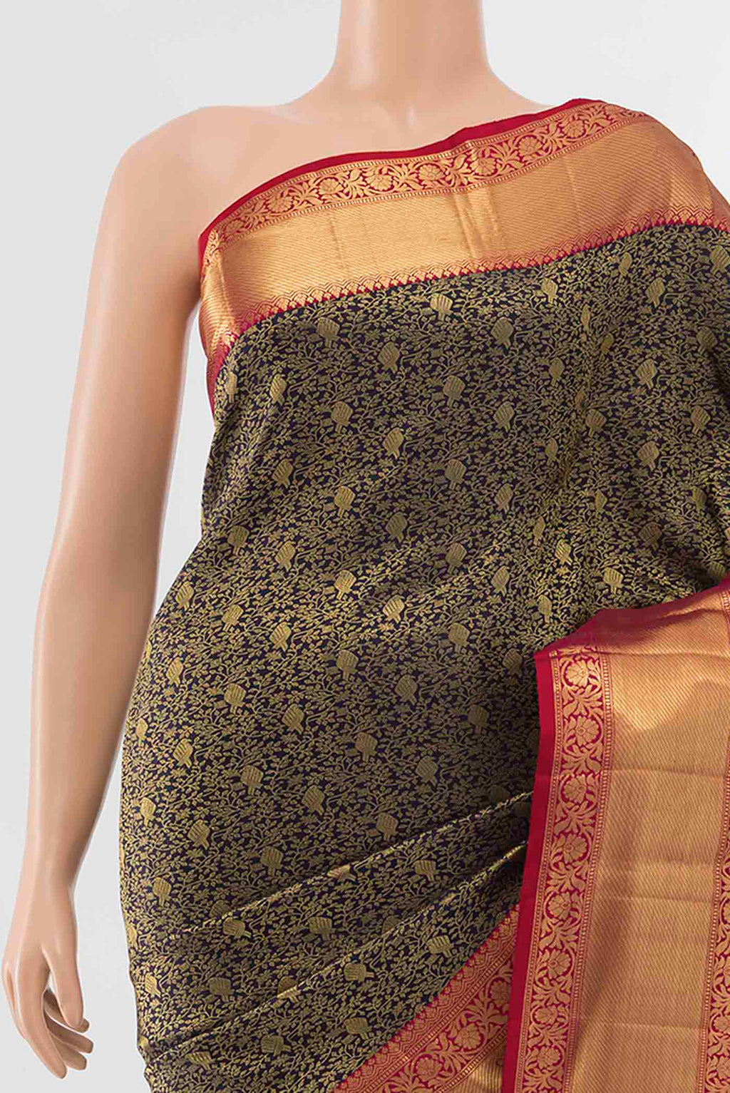 Border image of Navy Blue Kanchipuram Silk Saree with Zari Butta on the body and Silk Border