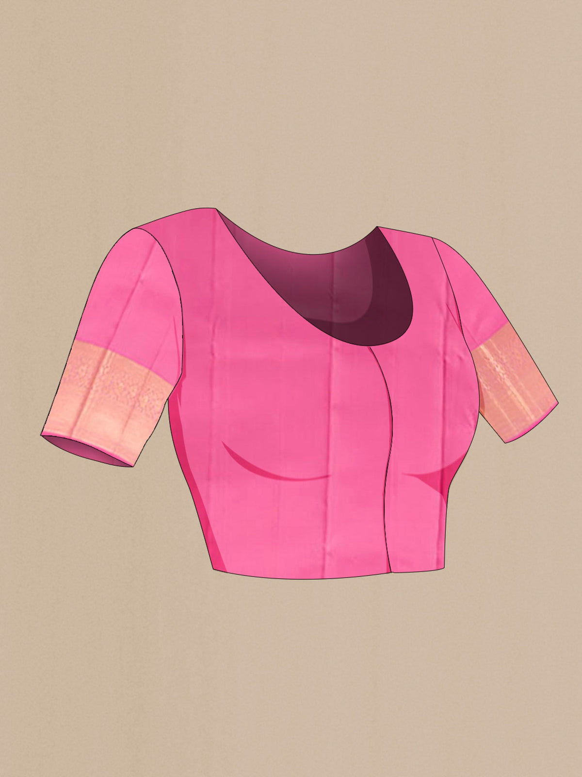 Close up image of the blouse of Rose Gold Kanchipuram Silk Saree with Zari Butta on the body and Silk Border