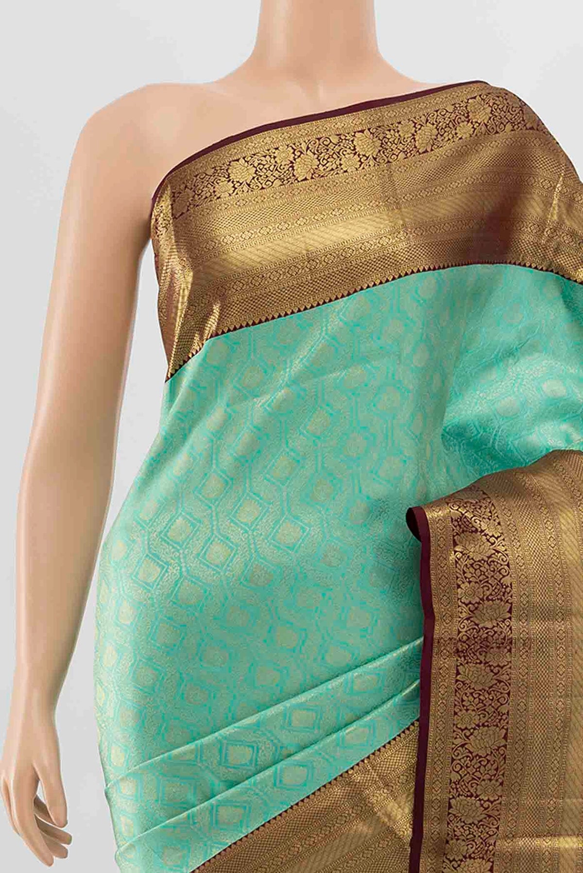 Border image of Light Blue Kanchipuram Silk Saree with Zari Brocade on the body and Zari Border