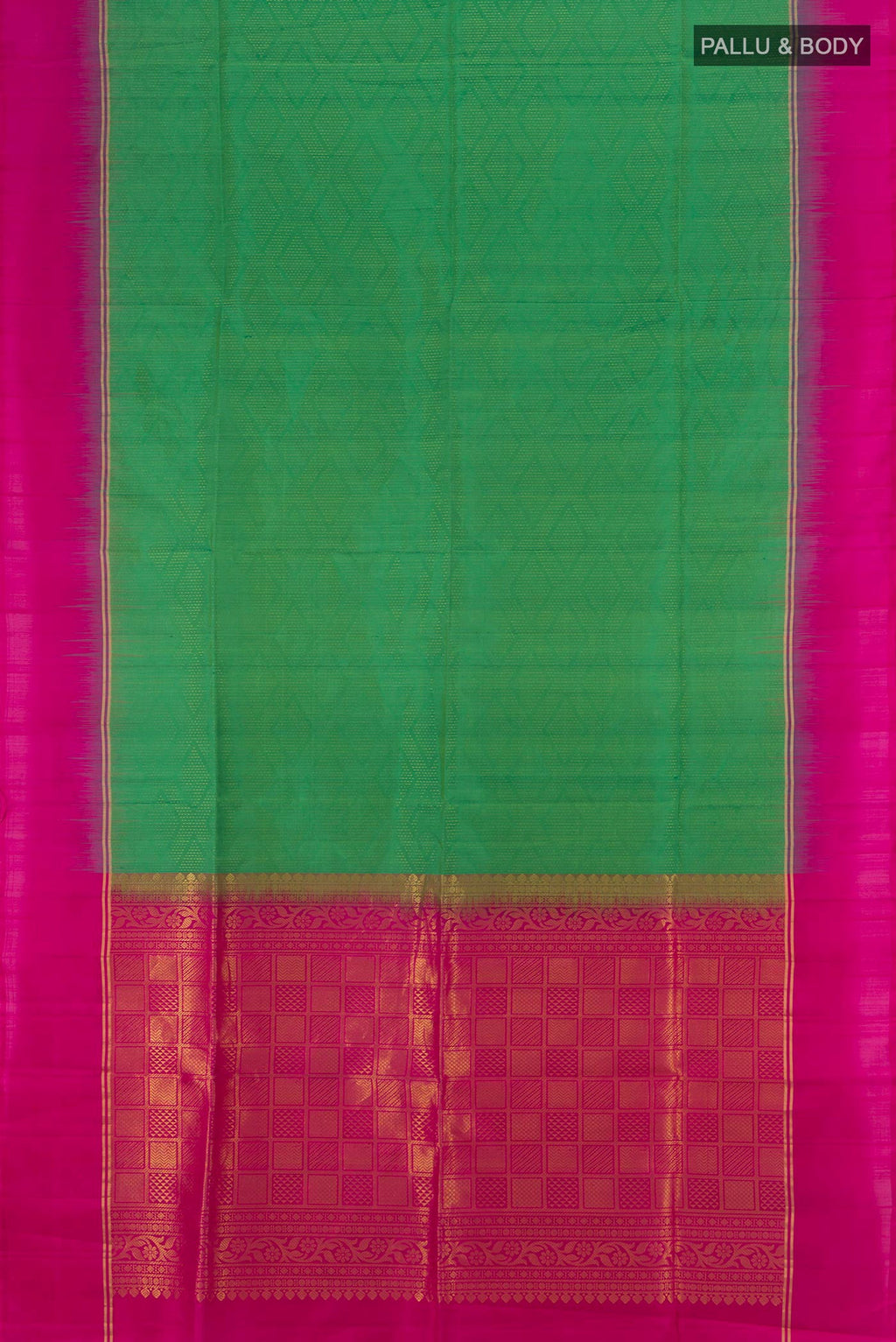 Flat view of Light Green Soft Silk Saree with Stripes on the body and Plain Border. 