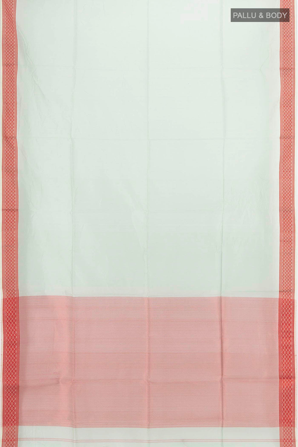 Flat view of Pista Green Maheshwari Silk Cotton Saree with Zari Butta on the body and Silk Border. 