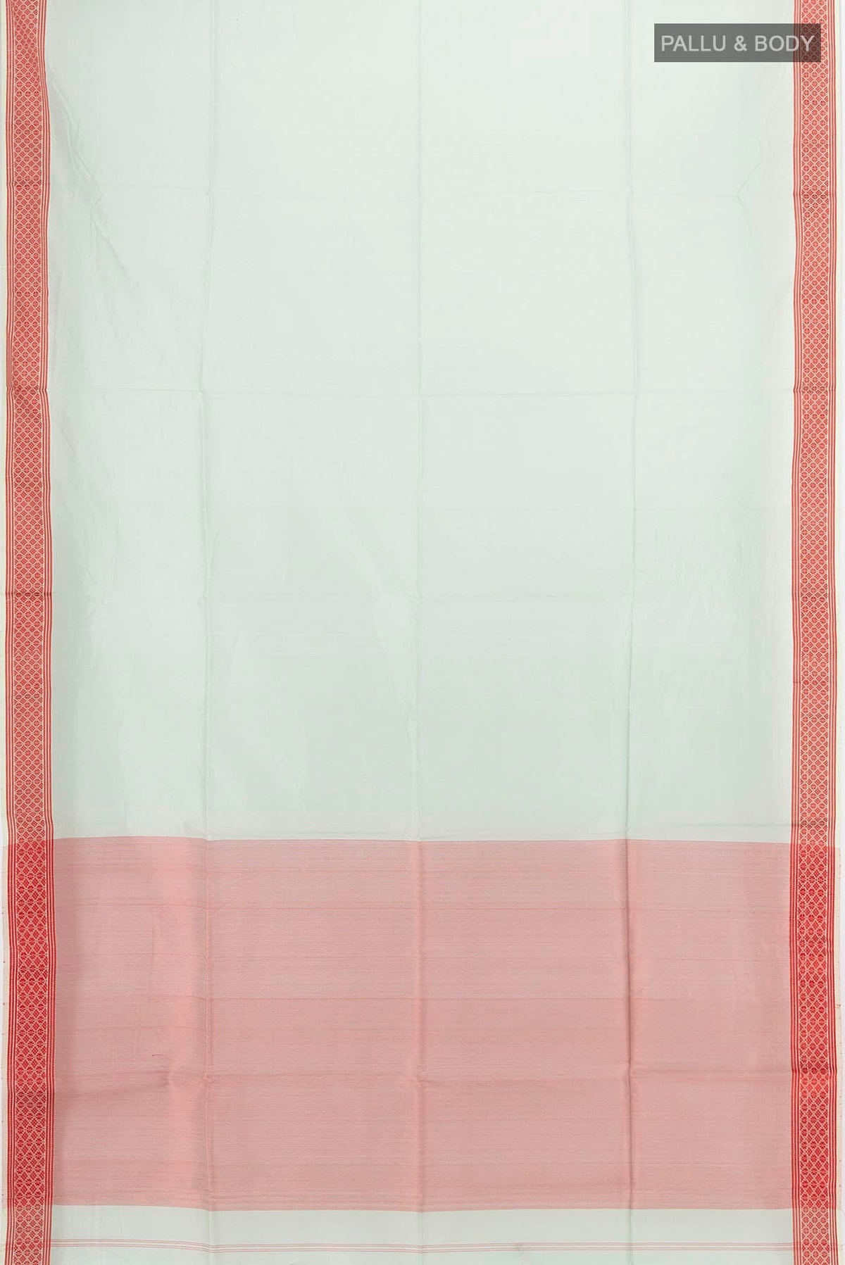 Flat view of Pista Green Maheshwari Silk Cotton Saree with Zari Butta on the body and Silk Border. 