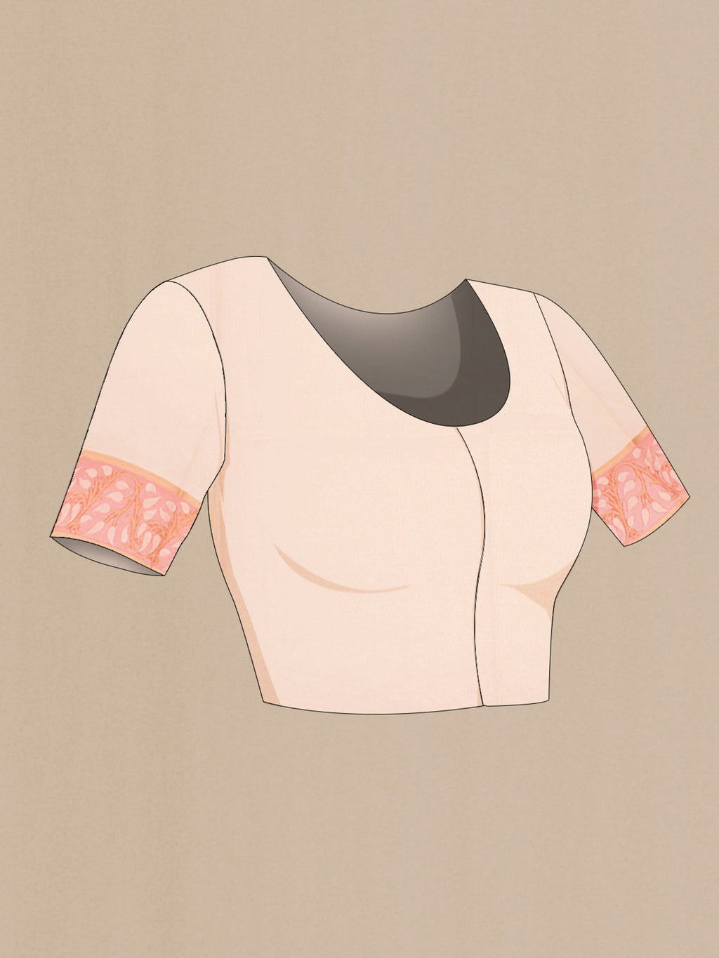 Close up image of the blouse of Beige Art Silk Saree with Zari Butta on the body and Silk Border