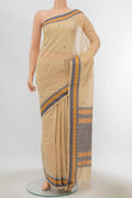 Beige Coimbatore Cotton Saree with Thread Butta on the body and Thread Border displayed on a mannequin