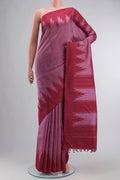 Mauve Kanchipuram Silk Saree with Plain Body and Temple Border displayed on a mannequin
