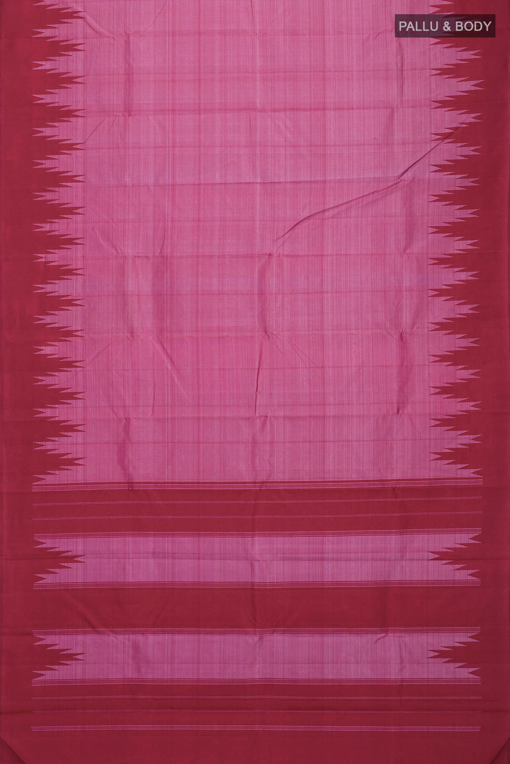 Flat view of Mauve Kanchipuram Silk Saree with Plain Body and Temple Border