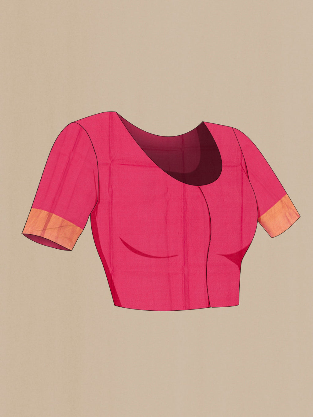 Close up image of the blouse of Pink Tussar Silk Saree with Floral Print on the body and Zari Border. 