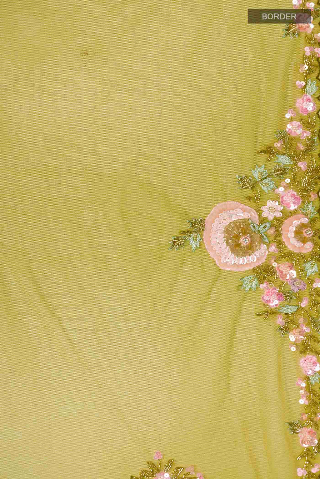 Border image of Green Embroidery Net Saree with Embroidery on the body and Embroidery Border