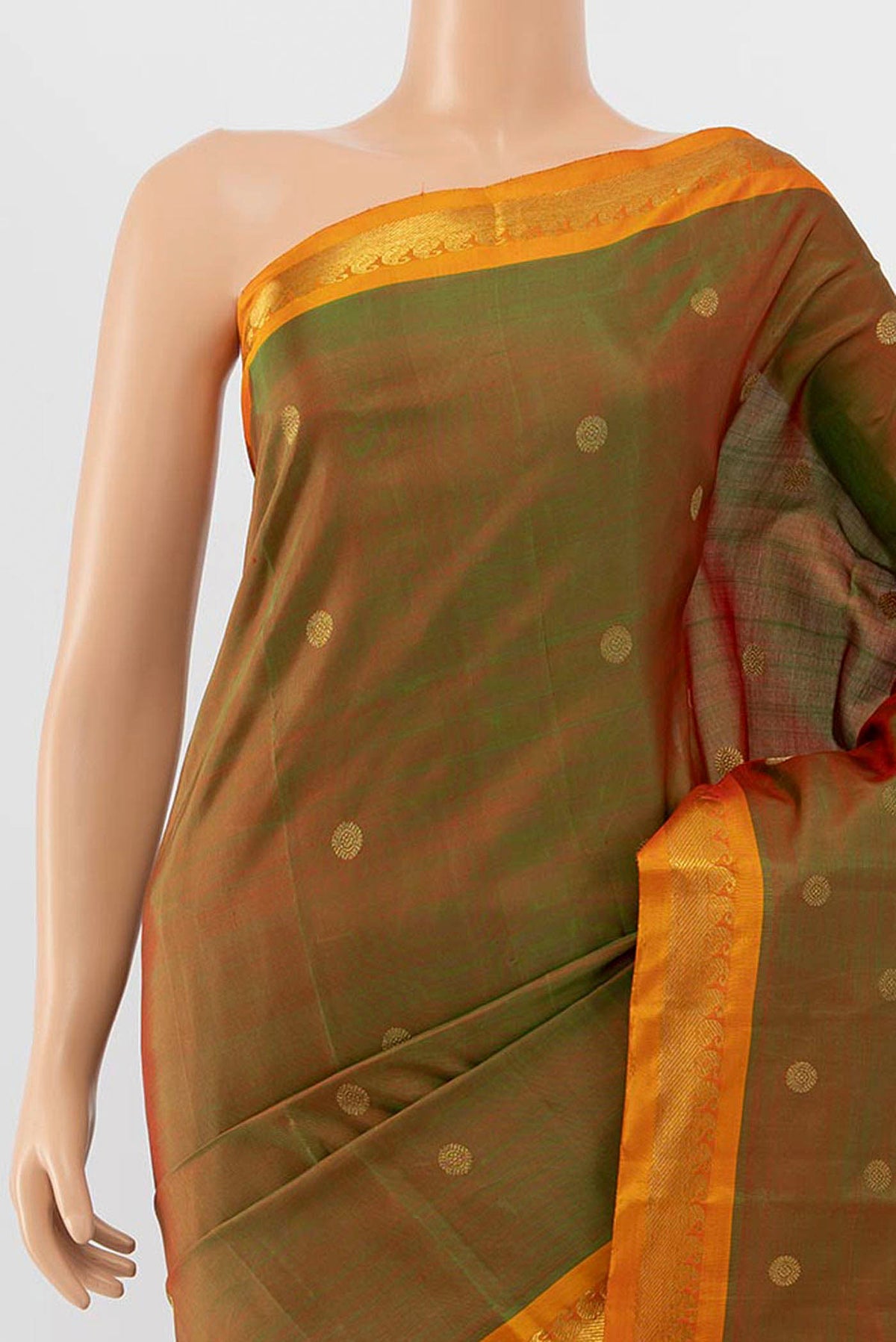 Border image of Pure Silk Pure Zari Light Green Kanchipuram Saree with Zari Brocade on the body and Silk Border