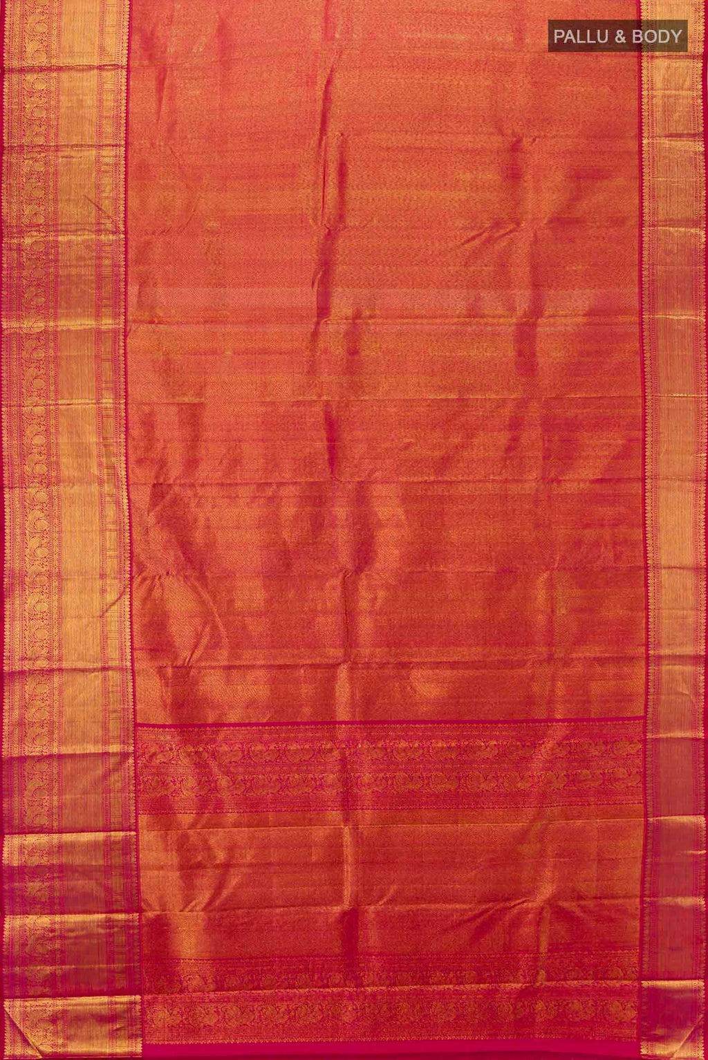 Flat view of Pure Silk Pure Zari Pink Kanchipuram Saree with Zari Butta on the body and Silk Border