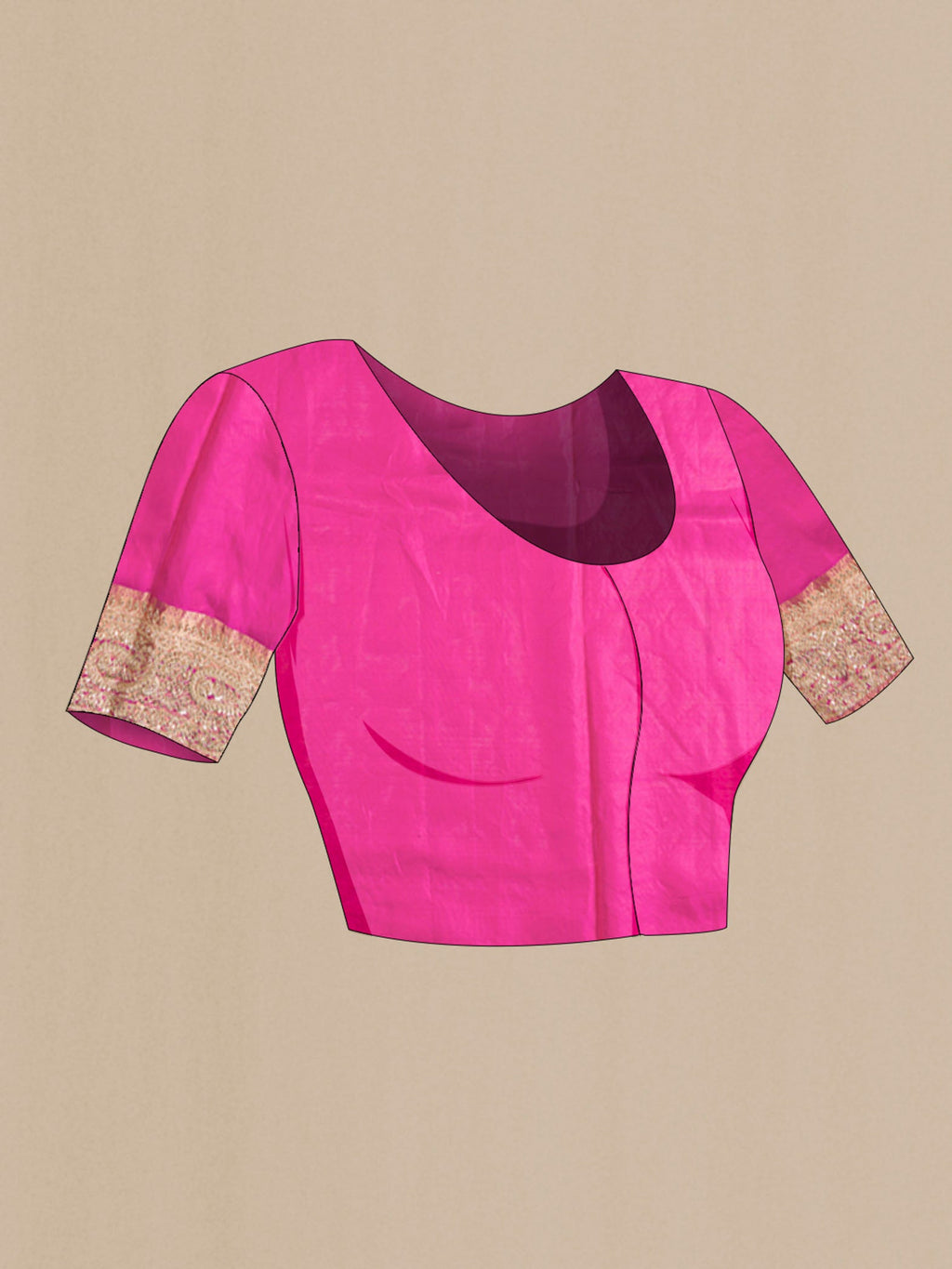 Close up image of the blouse of Pink Kanchipuram Silk Saree with Zari Brocade on the body and Embroidery Border