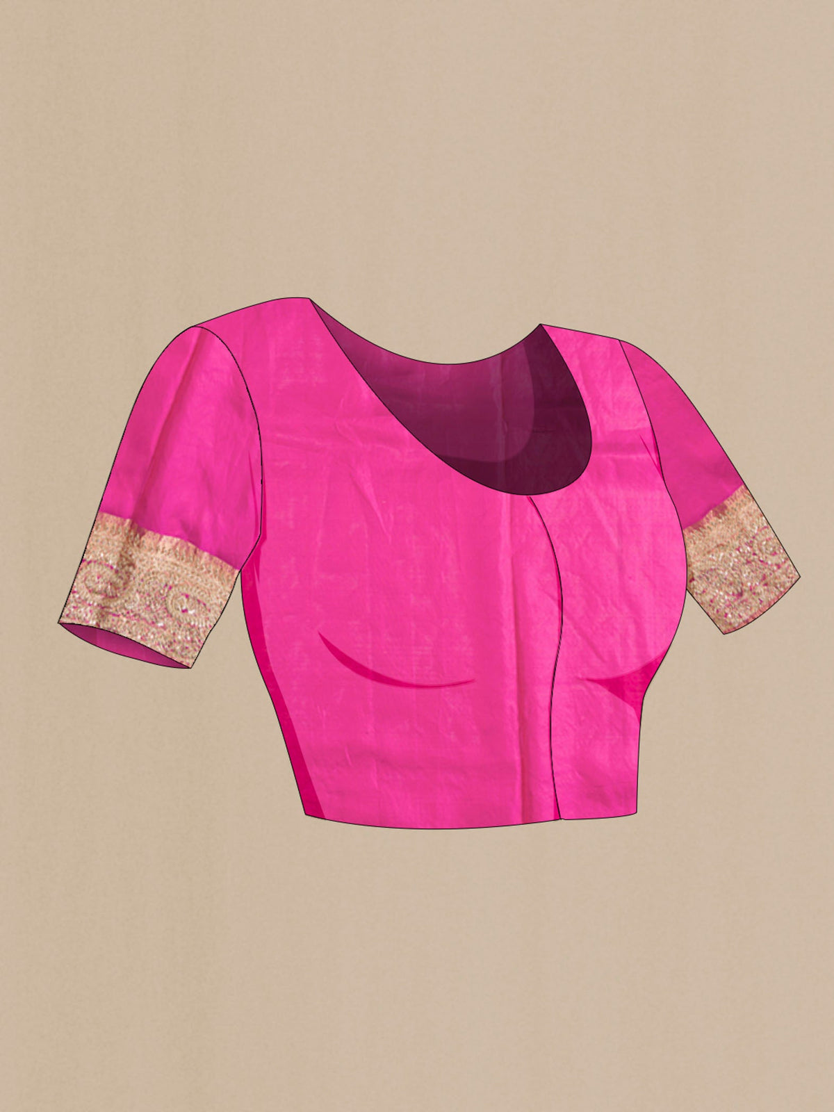 Close up image of the blouse of Pink Kanchipuram Silk Saree with Zari Brocade on the body and Embroidery Border