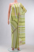 Green Georgette Saree with Embroidery on the body and Embroidery Border displayed on a mannequin