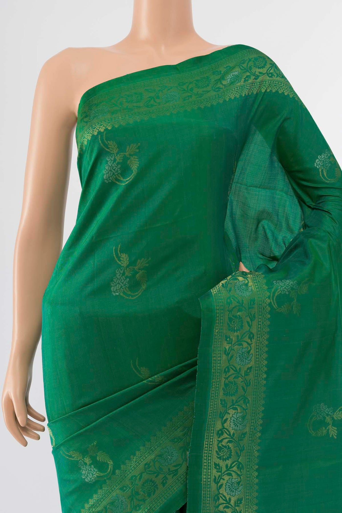 Border image of Pure Silk Pure Zari Mehandi Green Soft Saree with Zari Butta on the body and Silk Border