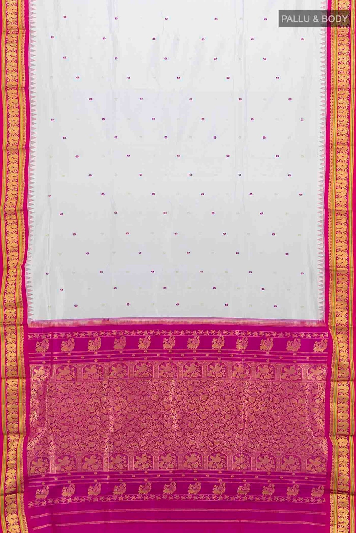 Flat view of Davys Grey Bangalore Silk - kadyal Nine Yards Saree with Zari Butta on the body and Silk Border