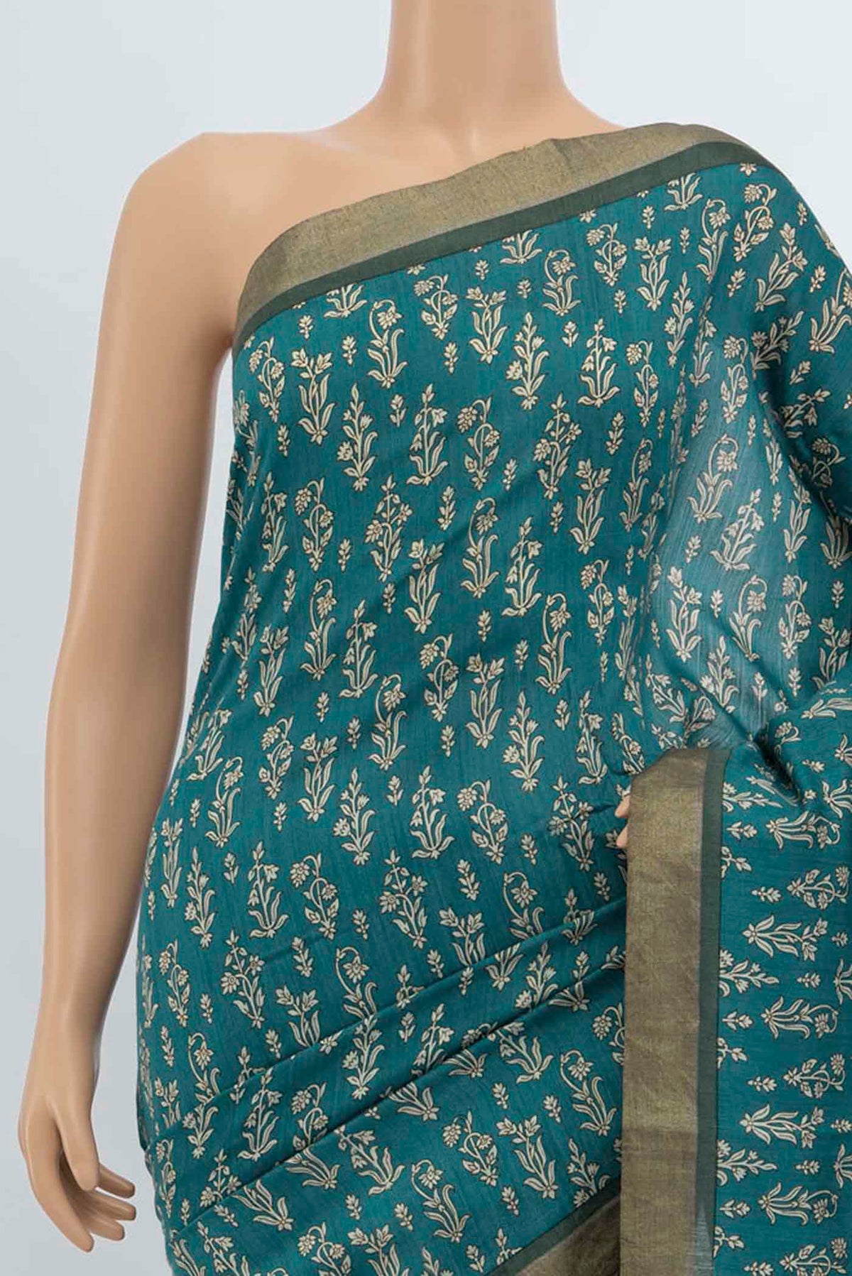 Border image of Blue Tussar Saree with Printed design on the body and Fancy Border