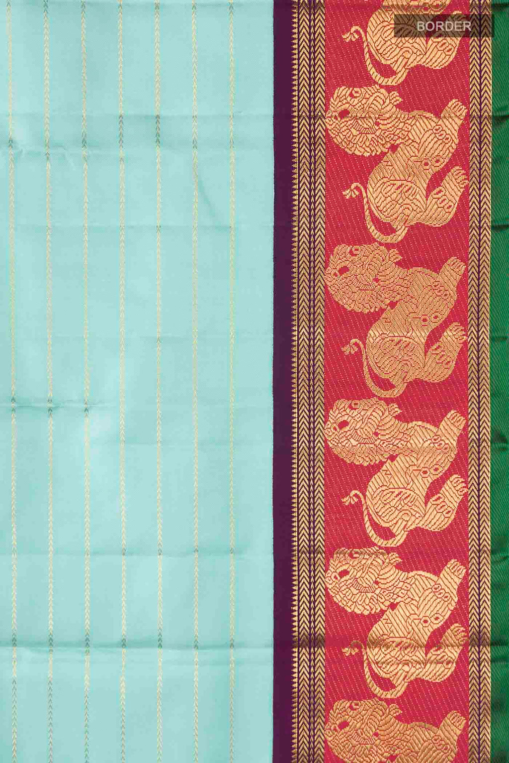 Border image of Pure Silk Pure Zari Turquoise Kanchipuram Saree with Zari Butta on the body and Zari Border