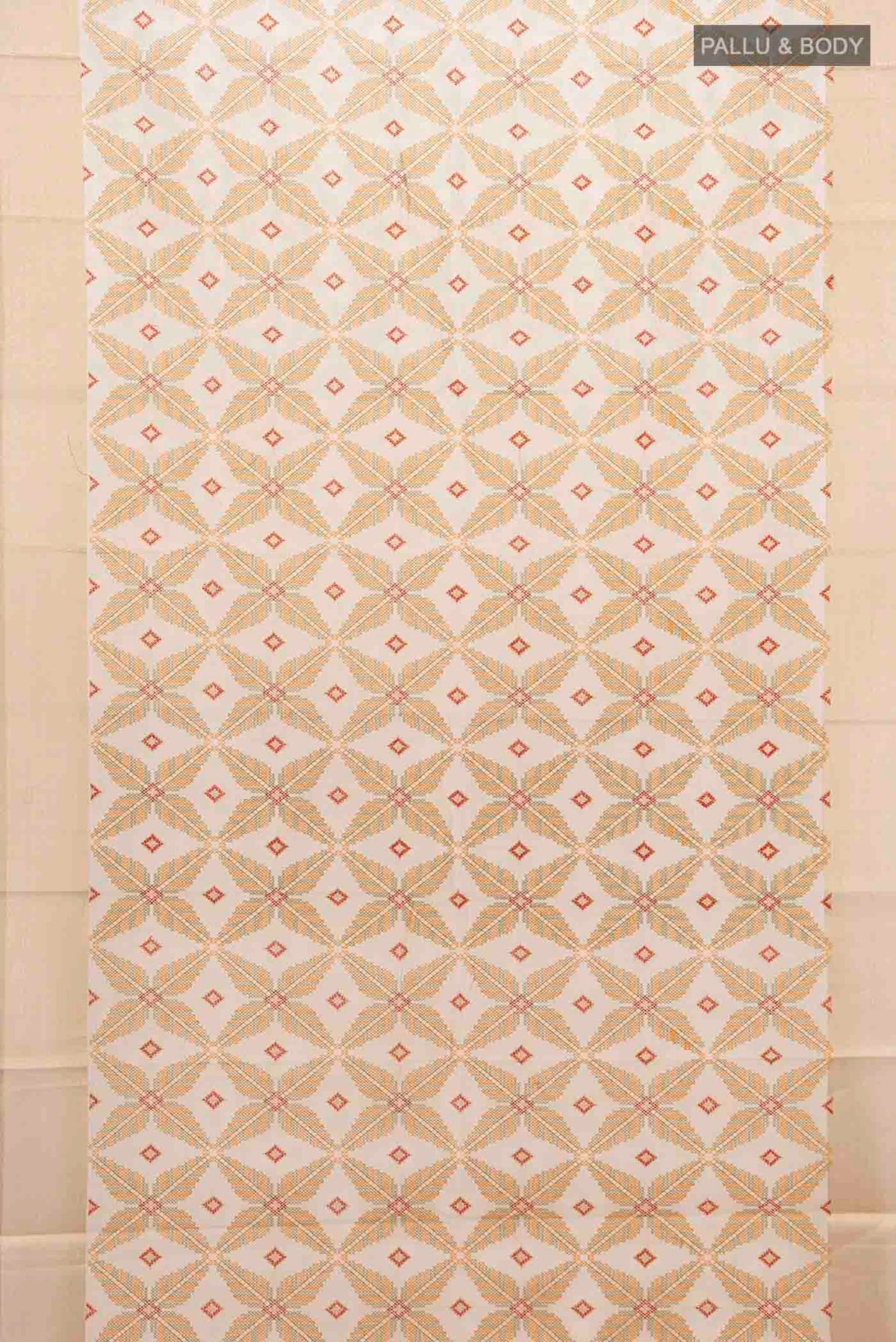 Flat view of Beige Art Silk Saree with Embroidery on the body and Silk Border