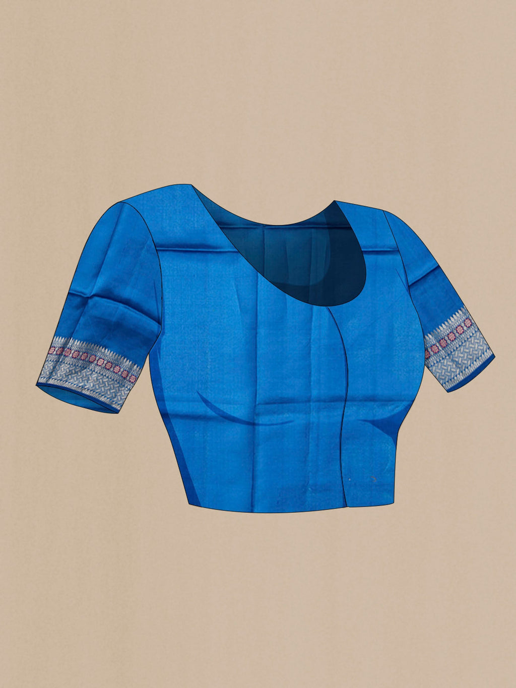Close up image of the blouse of Blue Banarasi Raw Silk Saree with Zari Butta on the body and Zari Border