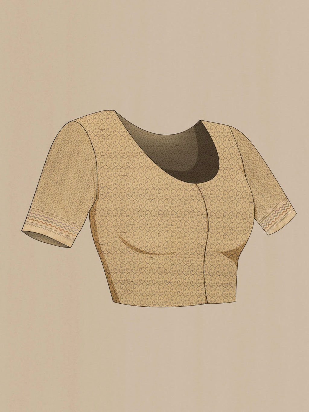 Close up image of the blouse of Brown Art Silk Saree with Embroidery on the body and Embroidery Border. 