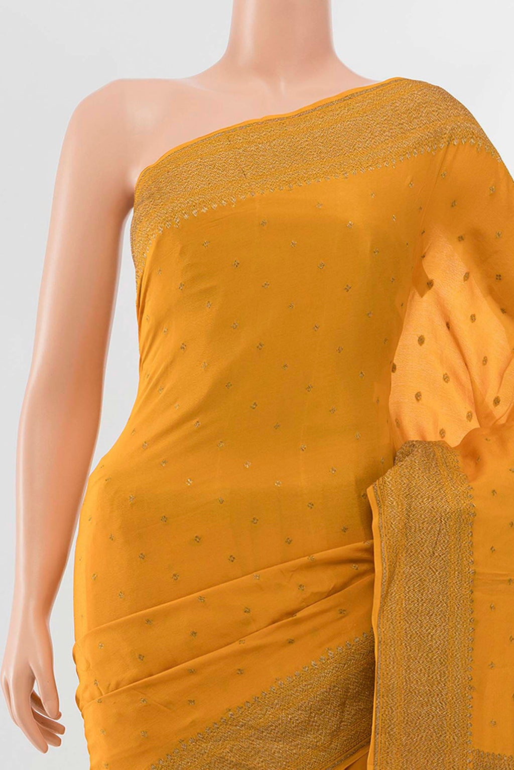Border image of Orange Mysore Crepe Saree with Zari Butta on the body and Zari Border